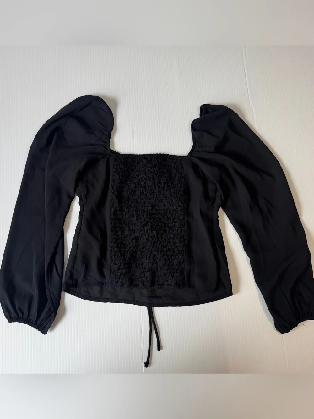 Abercrombie & Fitch Black Puff Sleeve Ruched Tie Front Blouse Coquette XS